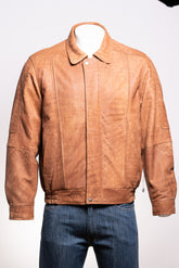 Men's Tan Simple Blouson Style Nubuck Jacket with Elasticated Waist: Giuliano